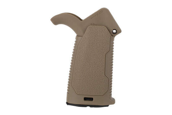 Strike Industries AR Multi-Angled Pistol Grip - FDE with ten to 35 degree adjustable angle and internal storage